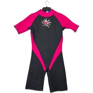 Jet Gladiator Women's Shorty Wetsuit Size 14 Pink Black EUC Scuba Diving Swim